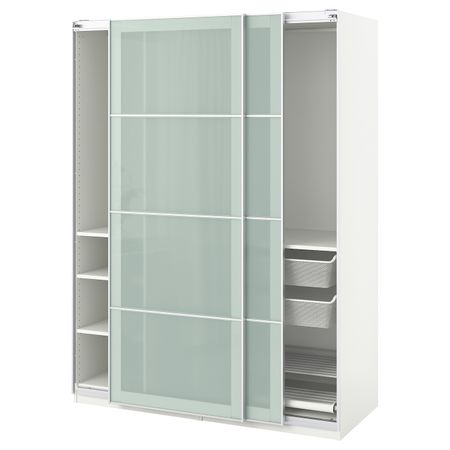 Гардероб, белый, Сэккен матовое стекло, 150x66x201 см IKEA ПАКС 693.056.40