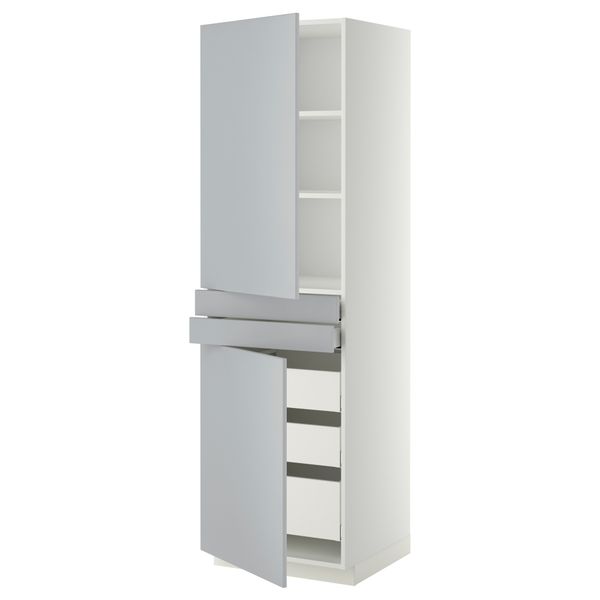 Высокий шкаф + полки, 5 ящиков, 2 дверцы, 2 фронтальных МЕТОД / МАКСИМЕРА, белый, Веддинге серый - фото 1