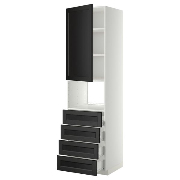 Высокий шкаф для духовки, дверца, 4 ящика МЕТОД / ФОРВАРА, белый, Лаксарби черно-коричневый черно-коричневый - фото 1