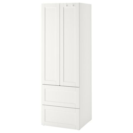 Гардероб, белый с рамой/с 2 ящиками 60x57x181 см IKEA SMÅSTAD СМОСТАД 893.957.10