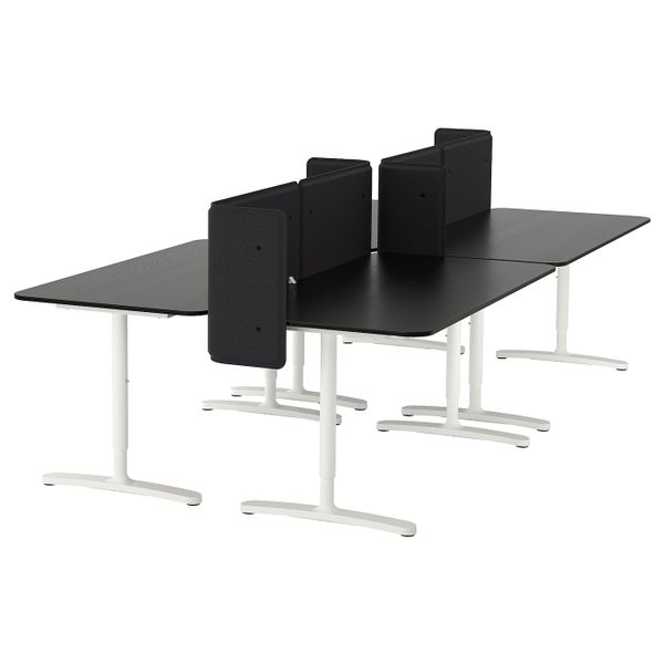 Стол с экраном, ясеневый шпон, черная морилка, белый 320x160 55 см IKEA БЕКАНТ 492.881.99 - фото 1