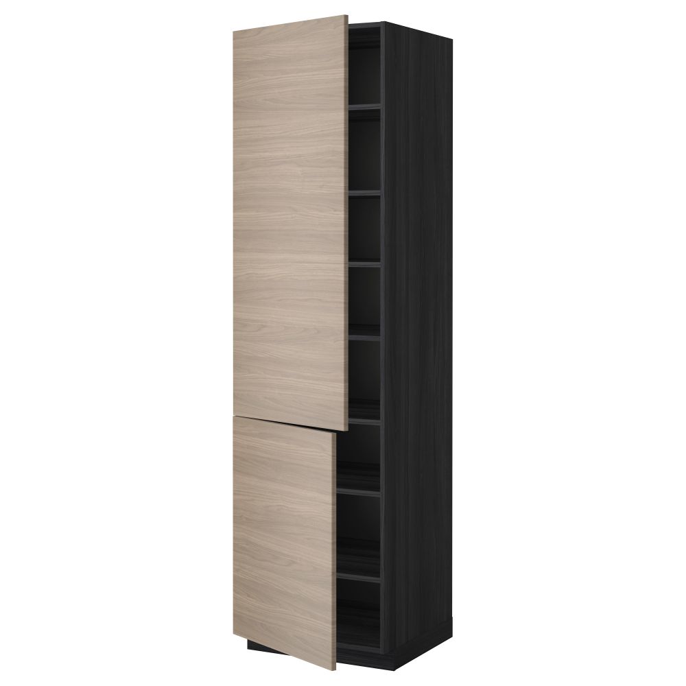 Высокий шкаф с полками, 2 дверцы МЕТОД, черный, Брокхульт светло-серый - схема-чертеж с размерами