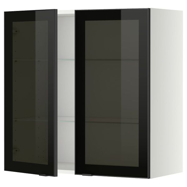 Навесной шкаф/полки/2стеклян двери, белый/Ютис дымчатое стекло 80x80 см IKEA METOD МЕТОД 294.459.25 - фото 1