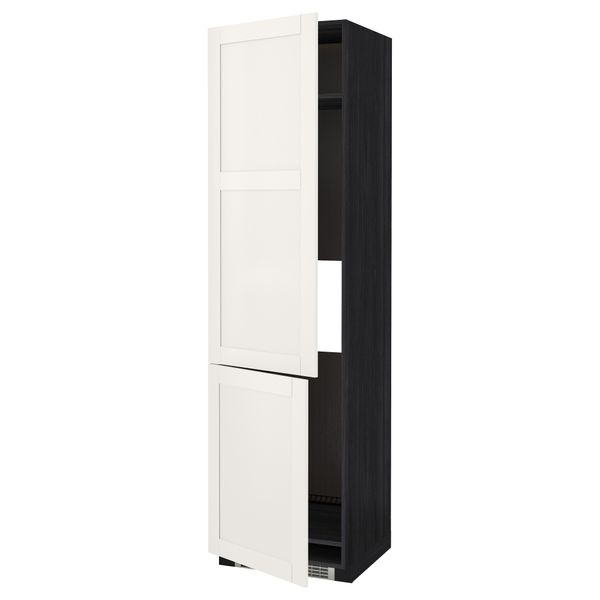 Высокий шкаф для холодильника/морозильника, 2 дверцы МЕТОД, черный, Сэведаль белый (60x60x220 см) - схема-чертеж с размерами
