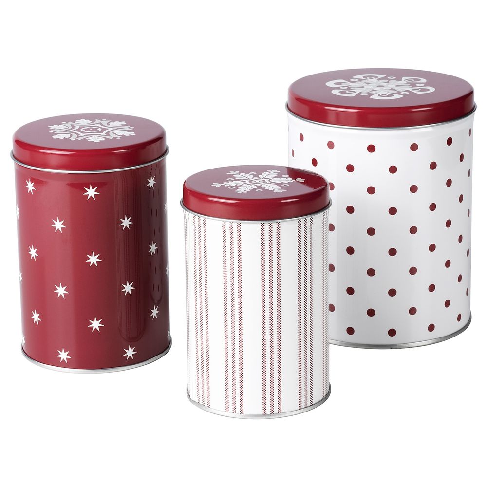 Набор емкостей, 3 штуки, разные размеры белый, красный IKEA VINTER 2020 ВИНТЕР 2020 104.745.31 - фото 1