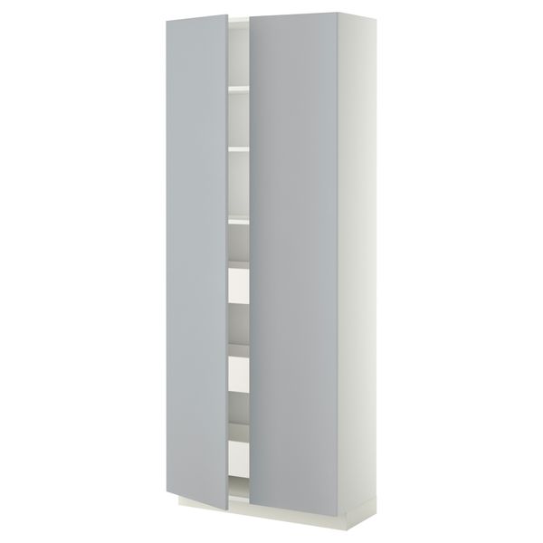Высокий шкаф с ящиками, 2 дверцы МЕТОД / МАКСИМЕРА, белый, Веддинге серый (80x37x200 см) - фото 1