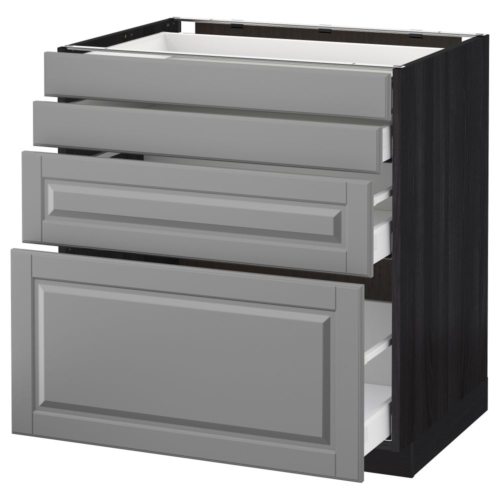 Напольный шкаф 4 фронтальных панели, 4 ящика МЕТОД / МАКСИМЕРА, черный, Будбин серый - схема-чертеж с размерами