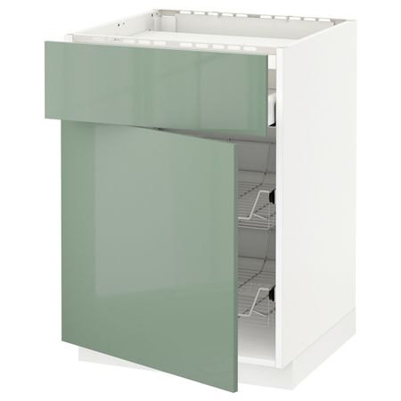 Напольный шкаф для варочной панели, ящик, 2 проволочных крзн, белый, Калларп светло-зеленый, 60x60 см IKEA МЕТОД / МАКСИМЕРА