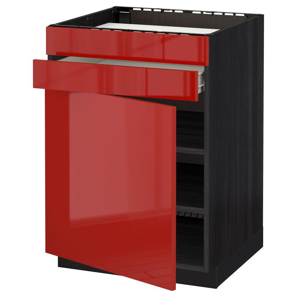 Напольный шкаф для варочной панели, доводчик, 2 фасада, 1 ящик МЕТОД / ФОРВАРА, черный, Рингульт красный (60x60 см) - схема-чертеж с размерами