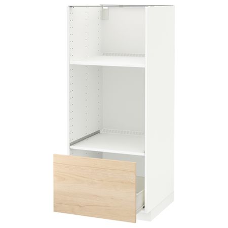 Высокий шкаф с ящиком для духовки/СВЧ МЕТОД / ФОРВАРА, белый, Аскерсунд под светлый ясень (60x60x140 см)