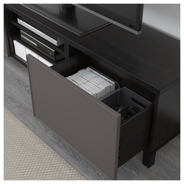 Тумба для ТВ с ящиками БЕСТО, черно-коричневый, Грундсвикен темно-серый (180x40x48 см) - фото 3