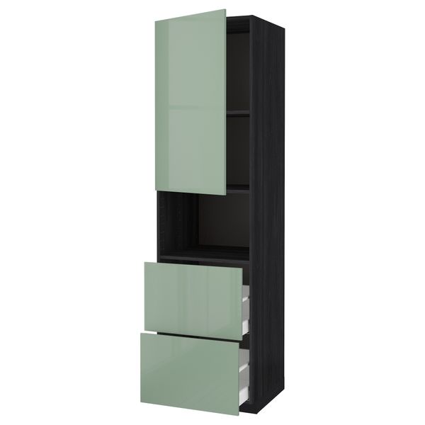 Высокий шкаф для СВЧ/дверца/2ящика МЕТОД / МАКСИМЕРА, черный, Калларп светло-зеленый - схема-чертеж с размерами