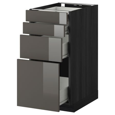 Напольный шкаф 4 фронтальных панели, 4 ящика МЕТОД / ФОРВАРА, черный, Рингульт серый