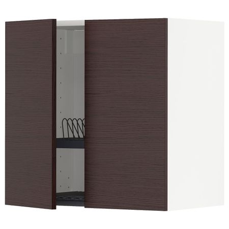 Навесной шкаф с посудной сушилкой, 2 дверец, белый Аскерсунд/темно-коричневый под ясень 60x60 см IKEA METOD МЕТОД 593.333.56