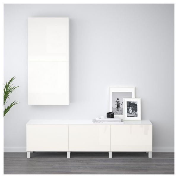 Комбинация для хранения с ящиками БЕСТО, белый, Сельсвикен глянцевый/белый (180x42x48 см) - схема-чертеж с размерами