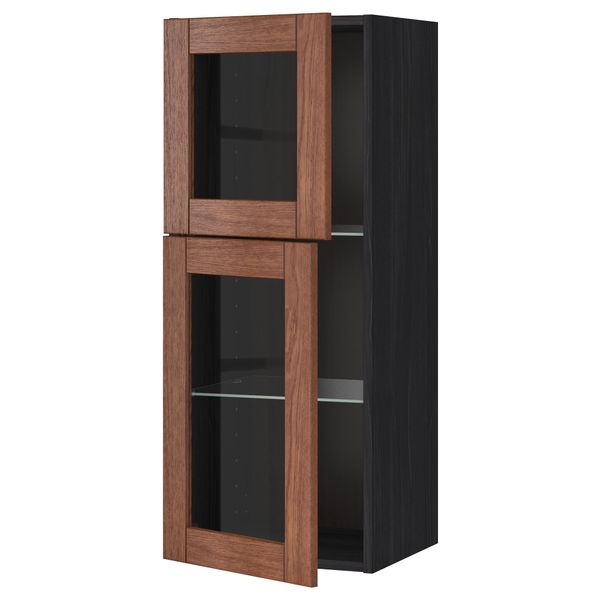 Навесной шкаф с полками, 2 стекло дверцы МЕТОД, черный, Филипстад коричневый (40x100 см) - схема-чертеж с размерами