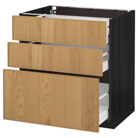 Напольный шкаф с 3 ящиками МЕТОД / МАКСИМЕРА, черный, Экестад дуб