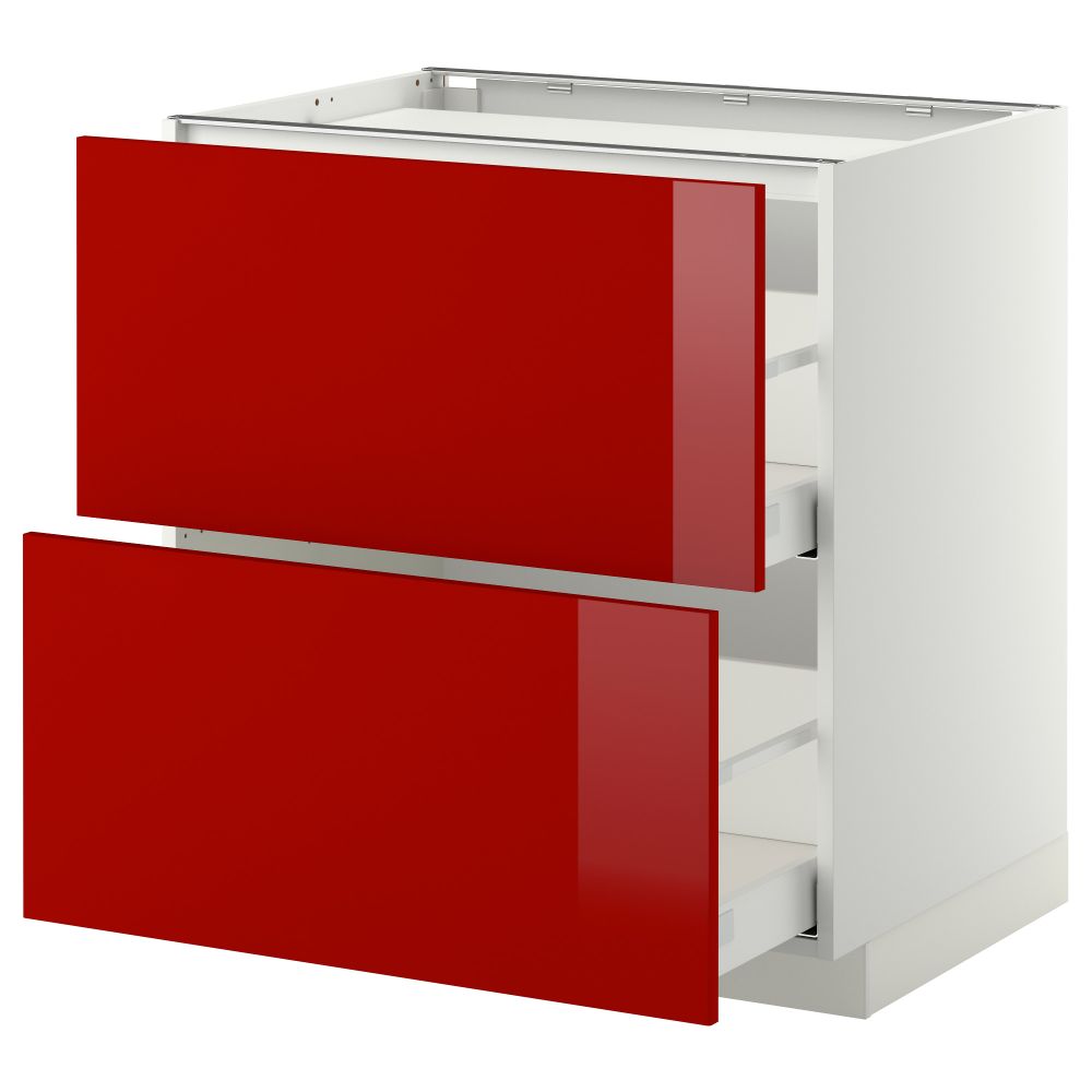 Напольный шкаф, 2 фронтальных панели, 3 ящика МЕТОД / МАКСИМЕРА, белый, Рингульт красный - схема-чертеж с размерами