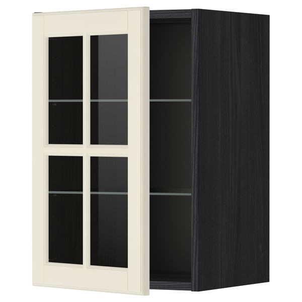 Навесной шкаф с полками, стекляными дверцы МЕТОД, черный, Будбин белый с оттенком - схема-чертеж с размерами