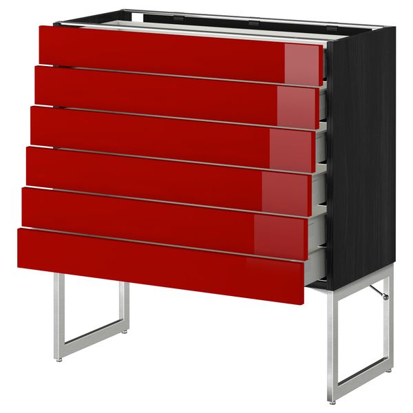 Напольный шкаф 6 фронтальных панелей, 6 нижних ящиков МЕТОД / МАКСИМЕРА, черный, Рингульт красный - схема-чертеж с размерами