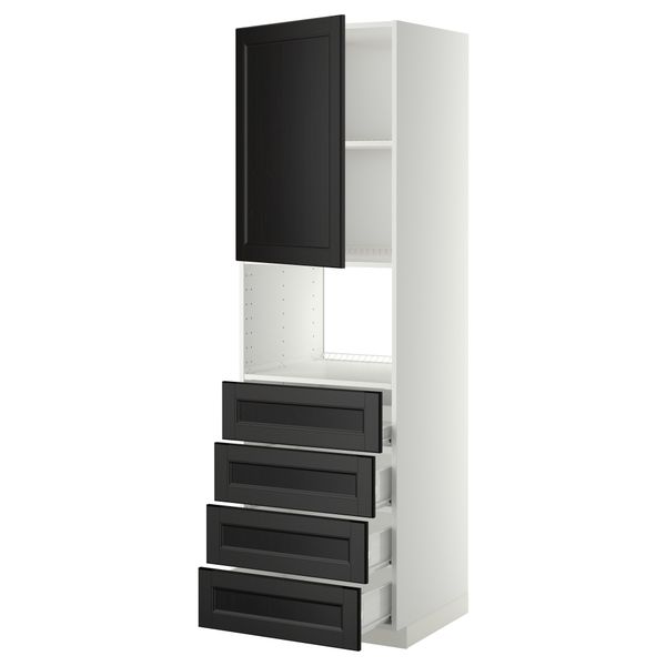 Высокий шкаф для духовки, дверца, 4 ящика МЕТОД / ФОРВАРА, белый, Лаксарби черно-коричневый черно-коричневый - фото 1