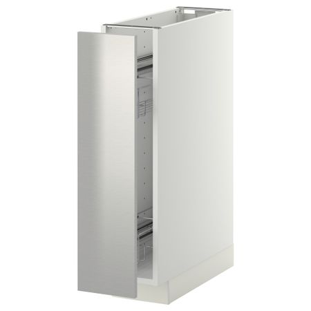 Напольный шкаф, выдвижной внутрений элемент МЕТОД, белый, Гревста нержавеющ сталь (20x60 см)