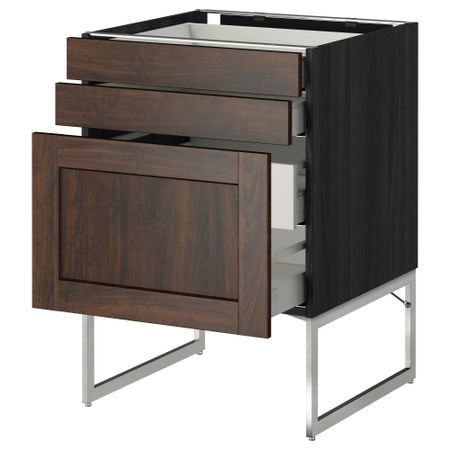 Напольный шкаф 3 фронтальных панели, 2 нижних, 2 средних ящика МЕТОД / МАКСИМЕРА, черный, Эдсерум коричневый