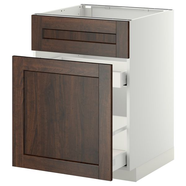 Напольный шкаф под мойку, сорт муcора, 1 дверца, 2 ящика МЕТОД / МАКСИМЕРА, белый, Эдсерум коричневый (60x60 см) - схема-чертеж с размерами