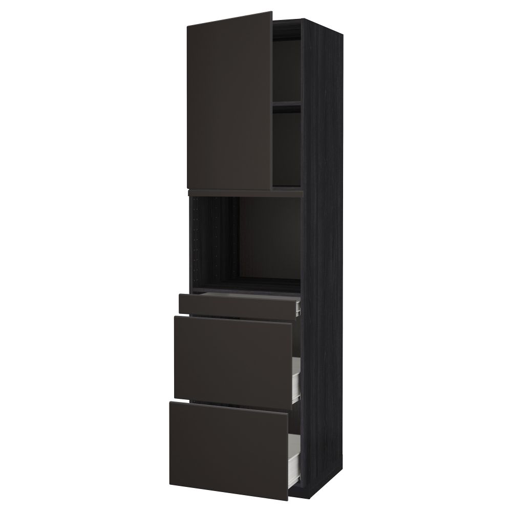Высокий шкаф для СВЧ/дверца, 3 ящика МЕТОД / ФОРВАРА, черный, Кунгсбакка антрацит - фото 1