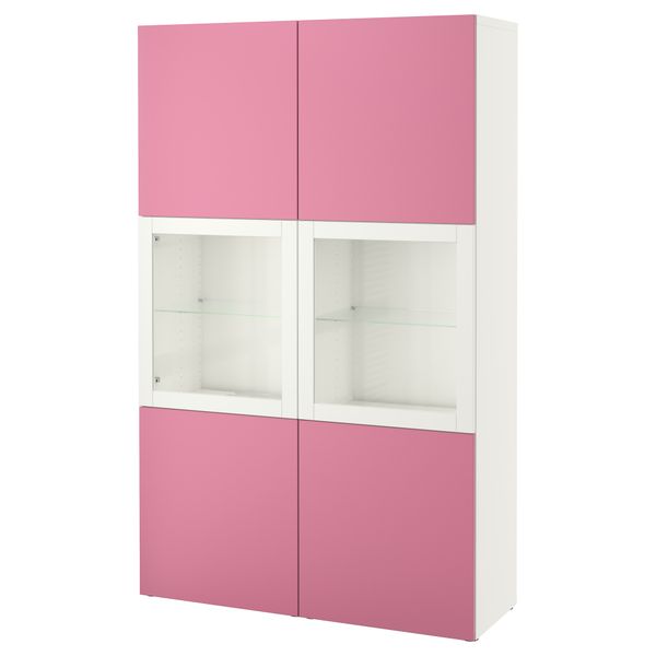 Комбинация для хранения со стеклянными дверцами БЕСТО, Лаппвикен розовый, Синдвик белый прозрачное стекло (120x40x192 см) - фото 1