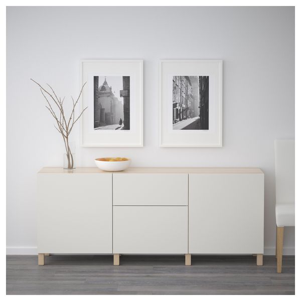 Комбинация для хранения с ящиками БЕСТО, под беленый дуб, Лаппвикен светло-серый (180x40x74 см) - фото 2