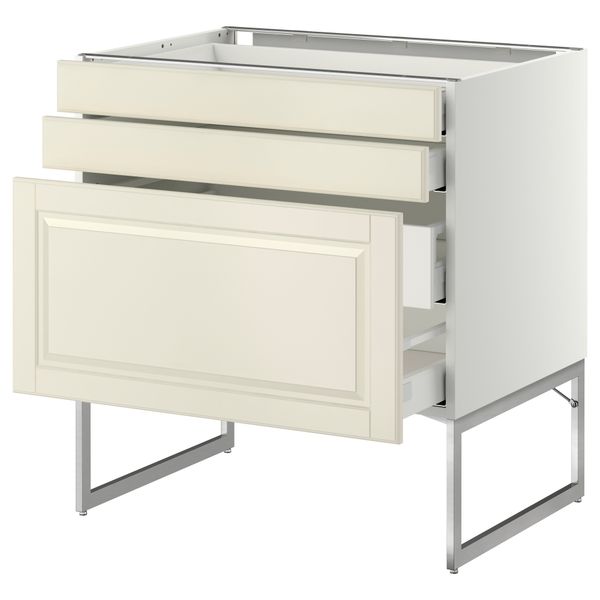 Напольный шкаф 3 фронтальных панели, 2 нижних, 2 средних ящика МЕТОД / МАКСИМЕРА, белый, Будбин белый с оттенком - схема-чертеж с размерами