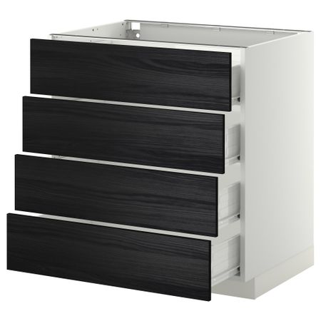 Напольный шкаф 4 фронтальных панели, 4 ящика МЕТОД / ФОРВАРА, белый, Тингсрид черный