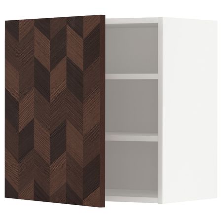 Навесной шкаф с полками, белый Хасларп/коричневый с рисунком 60x60 см IKEA METOD МЕТОД 494.009.35