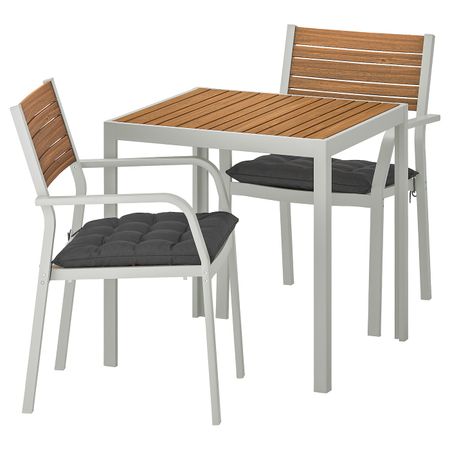 Садовый стол и 2 легких кресла, светло-коричневый/Холло черный 71x71x73 см IKEA ШЭЛЛАНД 992.925.99