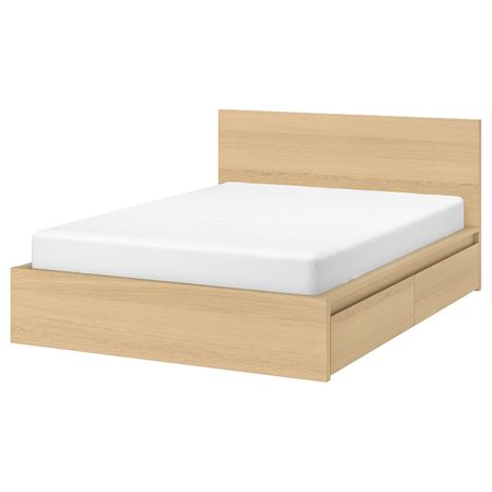 Каркас кровати с 4 ящиками, дубовый шпон, беленый/Лонсет 180x200 см IKEA MALM МАЛЬМ 392.109.69