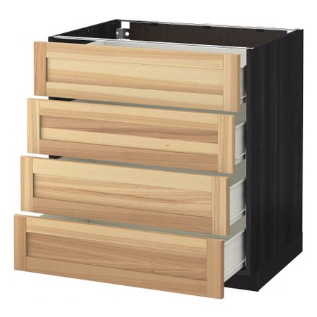 Напольный шкаф 4 фронтальных панели, 4 ящика МЕТОД / ФОРВАРА, черный, Торхэмн ясень