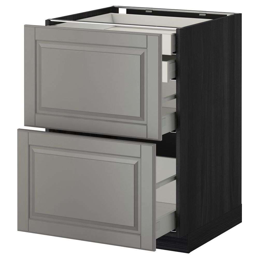 Напольный шкаф 2 фронтальные панели, 2 нижних, 1 средний, 1 высокий ящик МЕТОД / МАКСИМЕРА, черный, Будбин серый - фото 1