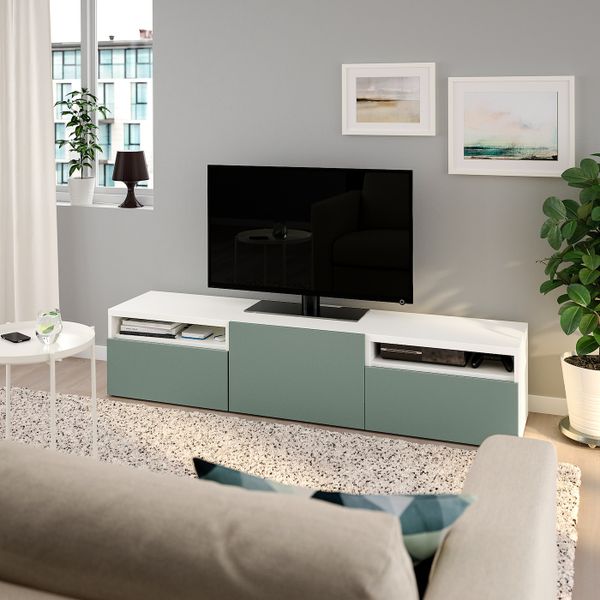 Тумба под ТВ, белый/Нотвикен серо-зеленый 180x42x39 см IKEA BESTÅ БЕСТО 693.283.78 - фото 2