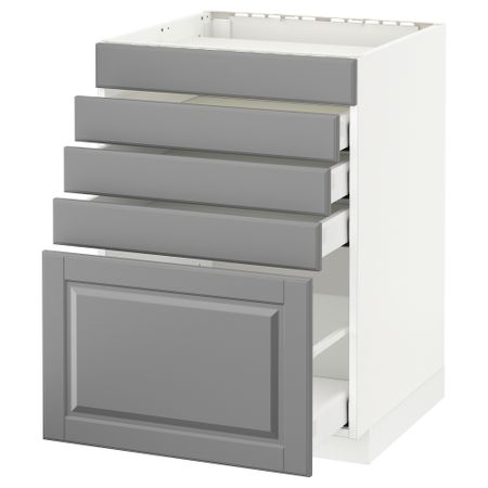 Напольный шкаф для варочной панели, 5 фасадов, 4 ящиков МЕТОД / МАКСИМЕРА, белый, Будбин серый