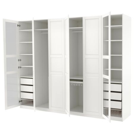 Гардероб ПАКС, белый Тисседаль, Тисседаль стекло (300x60x236 см)