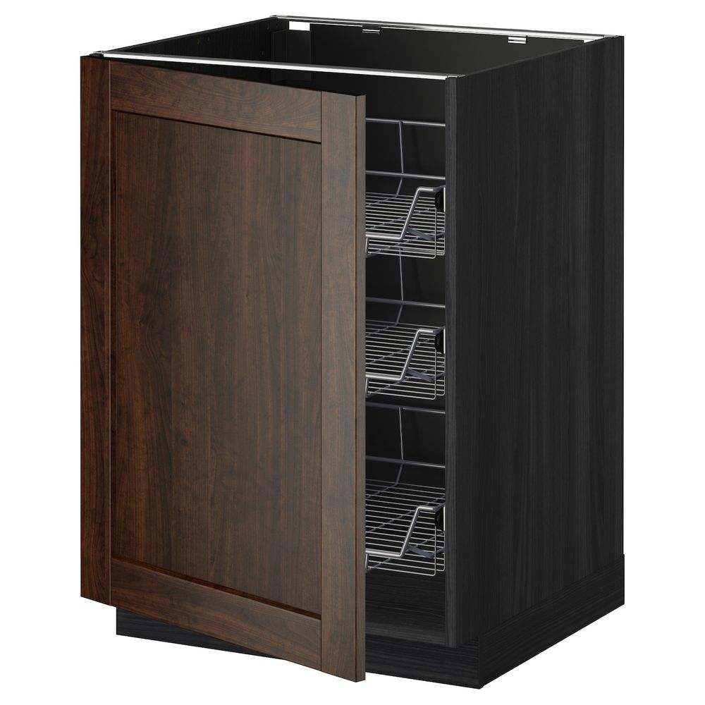 Напольный шкаф с проволочные ящиками, черный/Эдсерум коричневый 60x60 см IKEA МЕТОД 892.266.75 - схема-чертеж с размерами