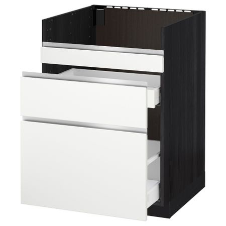 Напольный шкаф под мойку ДУМШЁ, 3 фасада, 2 ящика МЕТОД / МАКСИМЕРА, черный, Нодста белый