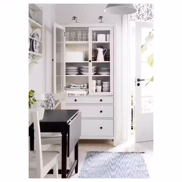 HEMNES Шкаф-витрина с 3 ящиками - белая морилка 90x197 см - фото 4