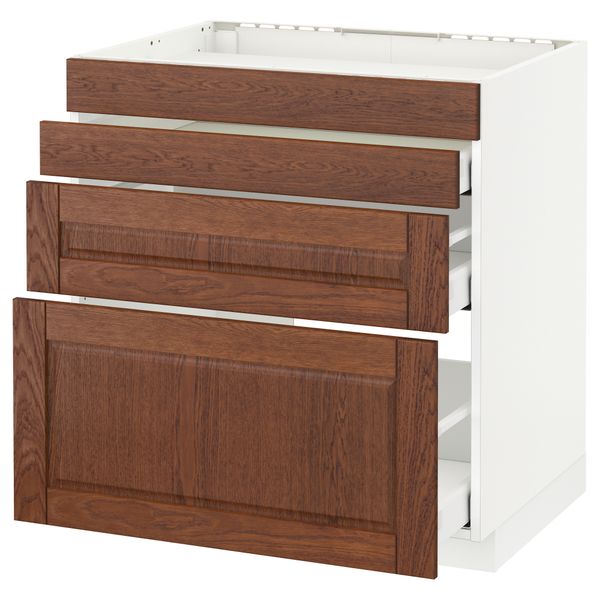 Напольный шкаф для духовки, 4фасада, 3 ящика МЕТОД / МАКСИМЕРА, белый, Филипстад коричневый - схема-чертеж с размерами