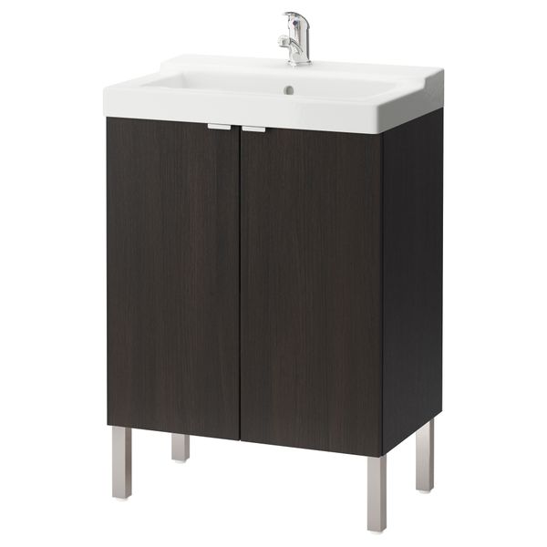 Шкаф под раковину с 2 дверцами ЛИЛЛОНГЕН / ТЭЛЛЕВИКЕН, черно-коричневый - фото 2