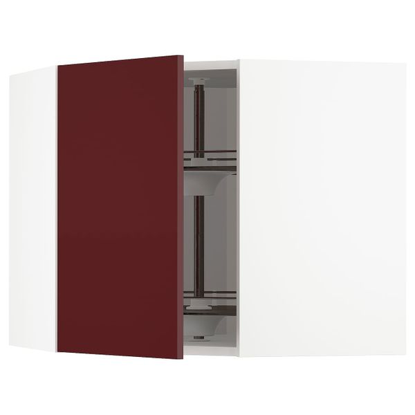 Угловой навесного шкаф с вращающейся секц, белый Калларп/глянцевый темный красно-коричневый 68x60 см IKEA METOD МЕТОД 793.269.39 - фото 1