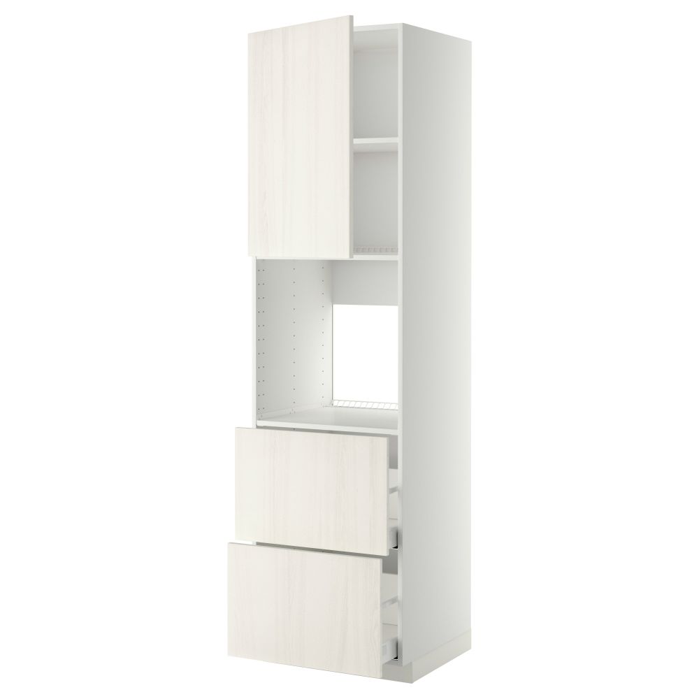 Высокий шкаф для духовки + дверца, 2 форнтальных, 2 высоких ящик МЕТОД / МАКСИМЕРА, белый, Росдаль белый - схема-чертеж с размерами