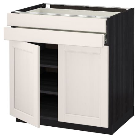 Напольный шкаф, 2 дверцы, 2 ящика МЕТОД / ФОРВАРА, черный, Лаксарби белый (80x60 см)