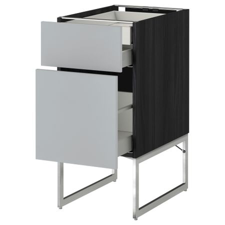 Напольный шкаф 2 фронтальных панели, 2 нижних,1 встроенный ящик МЕТОД / МАКСИМЕРА, черный, Веддинге серый